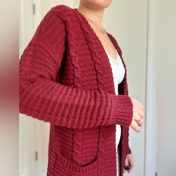 Cable Knit Pattern Open Front Cardigan With Pocket - Picture 5 of 10